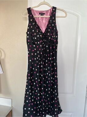 E.C.I Y2K 100% silk Black Polka Dot Sleeveless cocktail Dress with Pink Lining